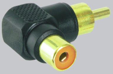 Adapter Winkel-Cinch-Stecker schwarz, vergoldet