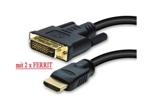 HDMI Kabel auf DVI-Stecker mit Ferrit, 2,0 m
