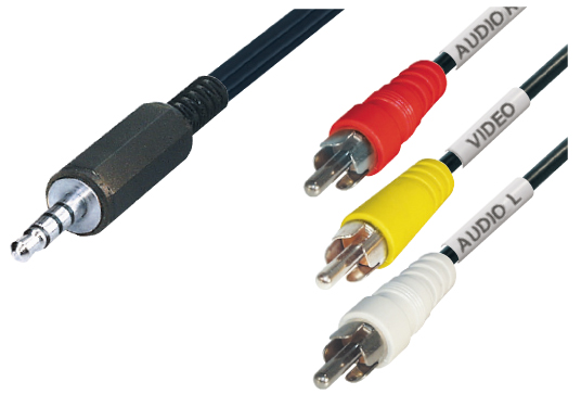 A-V Kabel Klinke 3,5mm, 4-polig auf 3 xCinch - Masse PIN 4